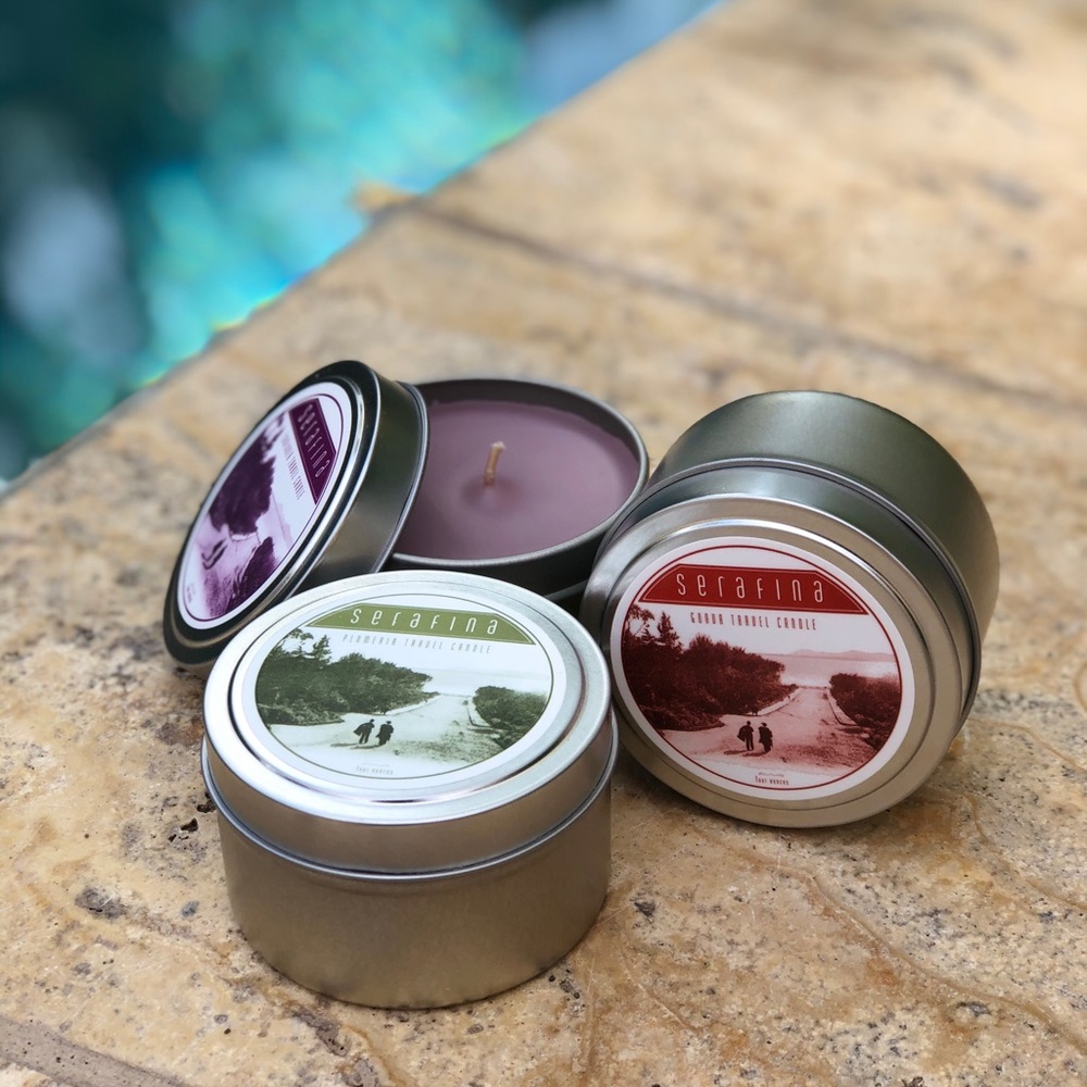 Set of 3 travel candles in decorative tin